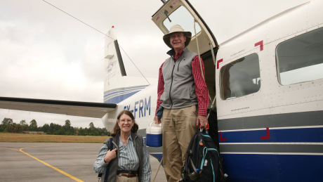The Witmers fly regularly with MAF to Arua near the border of EDRC for their work at Shalom University